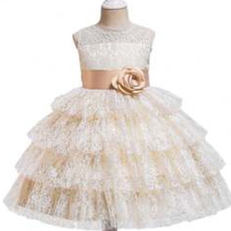 Baige New Children 's Princess Kleid Spitze geschichtete ärmellose Blumenmädchen Brautkleider 3 - 49 Stück