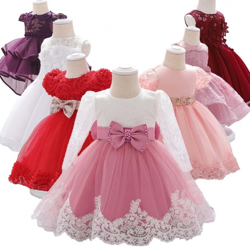 3-24 Monate Spitze Langarm Kinder Kleidung zum ersten Geburtstag Süßes Blumenpartykleid L1940xz