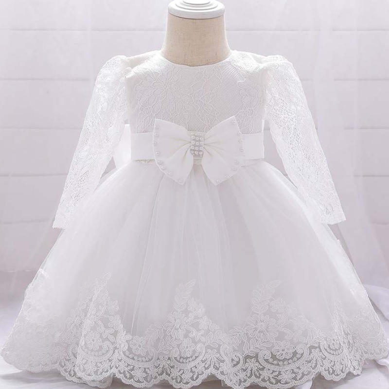 3-24 Monate Spitze Langarm Kinder Kleidung zum ersten Geburtstag Süßes Blumenpartykleid L1940xz