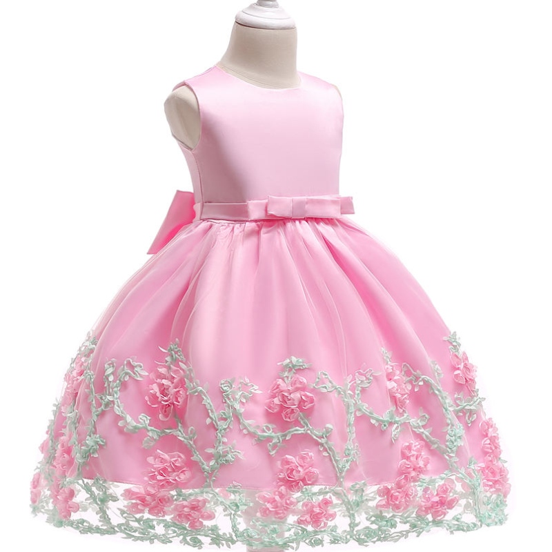 Baige Stickerei Blume Baby Mädchen Maxi Erste Kommunion Kleid mit schöner Bogen