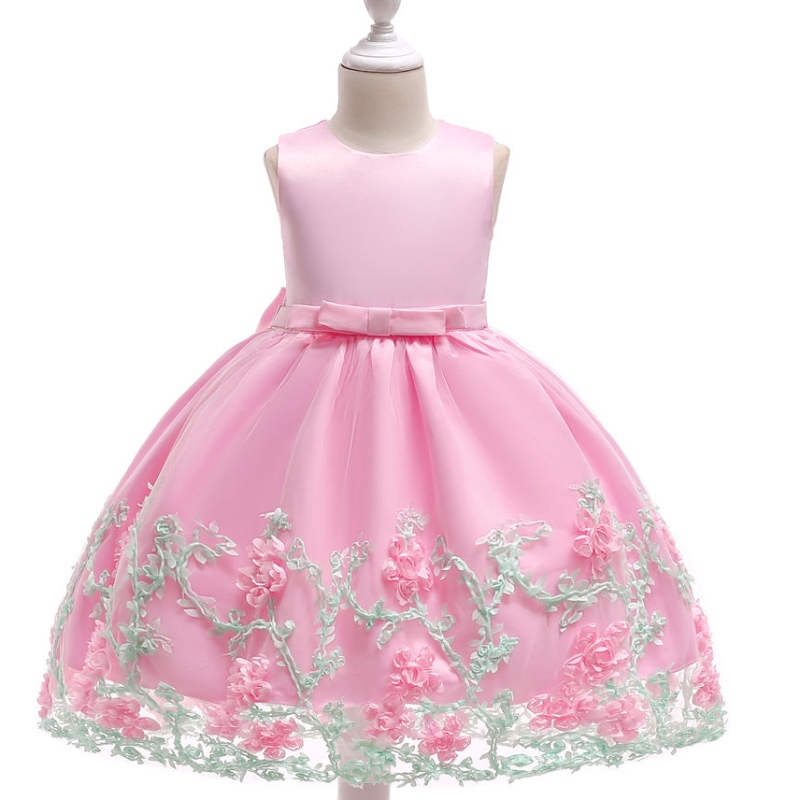 Baige Stickerei Blume Baby Mädchen Maxi Erste Kommunion Kleid mit schöner Bogen