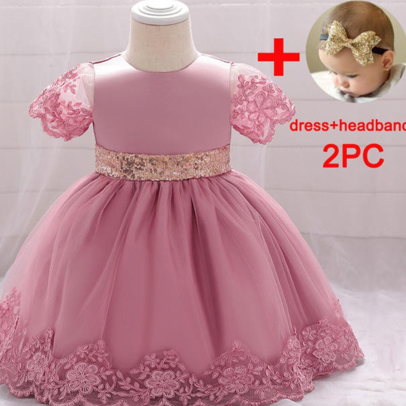 Baigeneue Taufe Geburtstagsfeier Kleid Baby Mädchen Kleid mit goldenem Paillettengürtel Bug