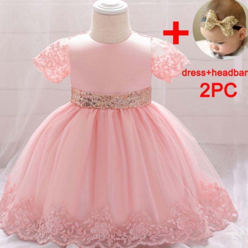 Baigeneue Taufe Geburtstagsfeier Kleid Baby Mädchen Kleid mit goldenem Paillettengürtel Bug