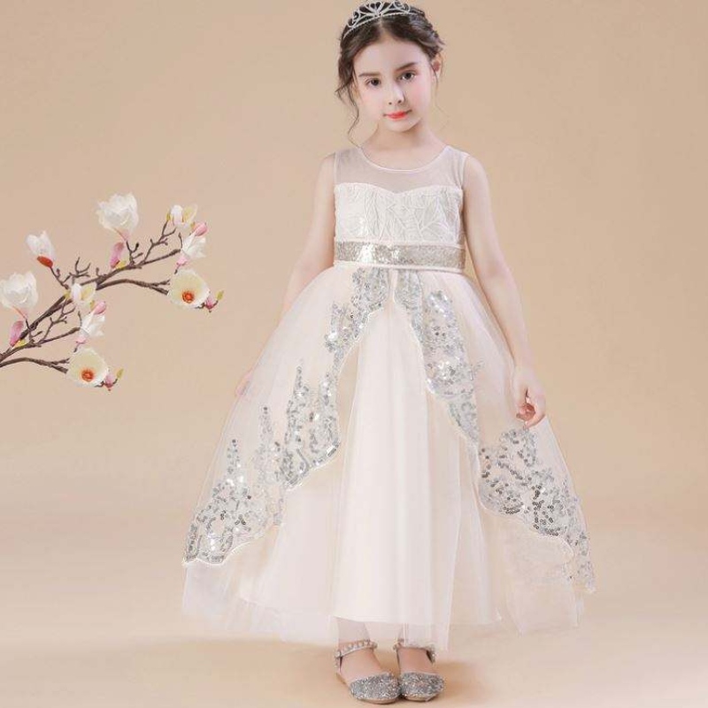Baige Blumenmädchen Kleid weiße Kinder Baby Mädchen Pailletten Kleid Hochzeit Party Prinzessin Ballkleid
