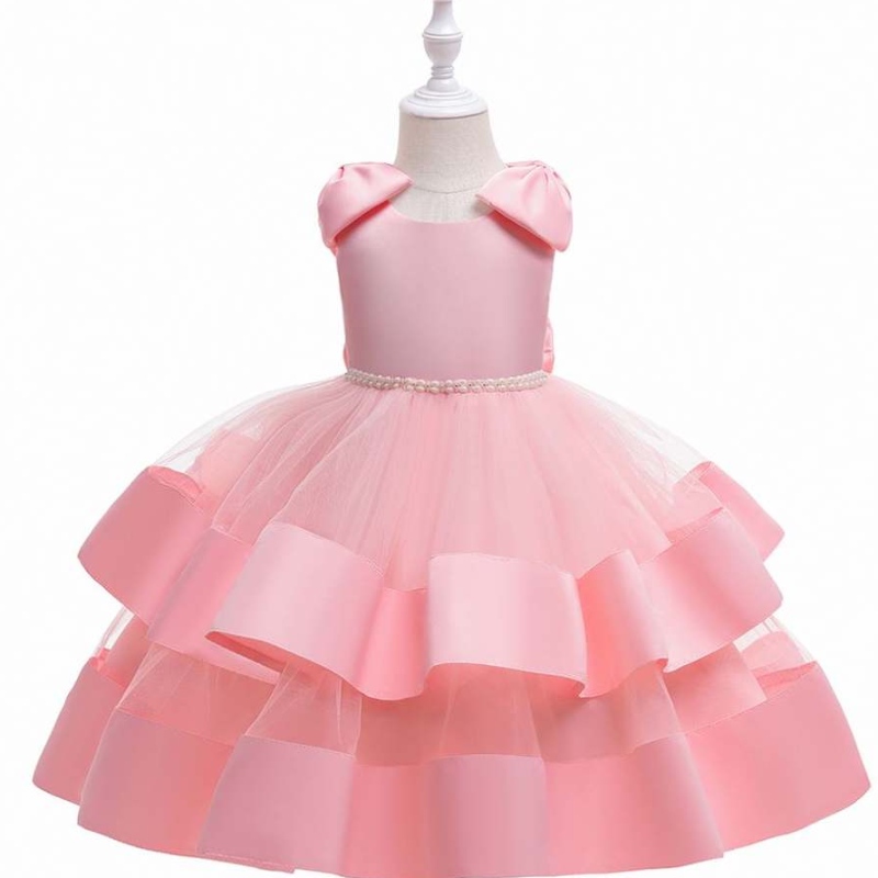Baige weiße Blumenmädchen Kleider Hochzeit Fee Big Bow Puffy Girl Prinzessin Kleid