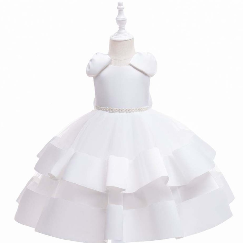 Baige weiße Blumenmädchen Kleider Hochzeit Fee Big Bow Puffy Girl Prinzessin Kleid