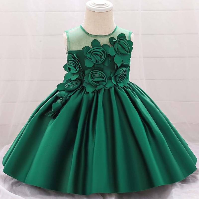 Baige heiße Verkauf ärmellose O-Neck 0-12y Kinder Kleidung Blumenmädchen Party Kleid