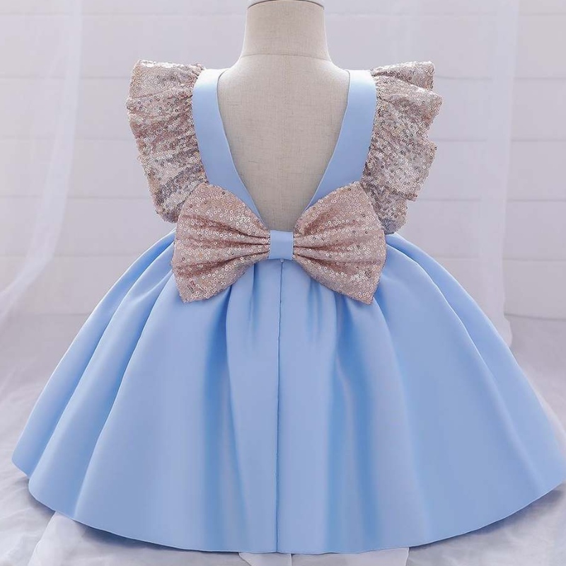 Baige Neue Paillettenblumen -Baby -Mädchen Maxi Erster Kommunion Kleid mit schöner Bogen
