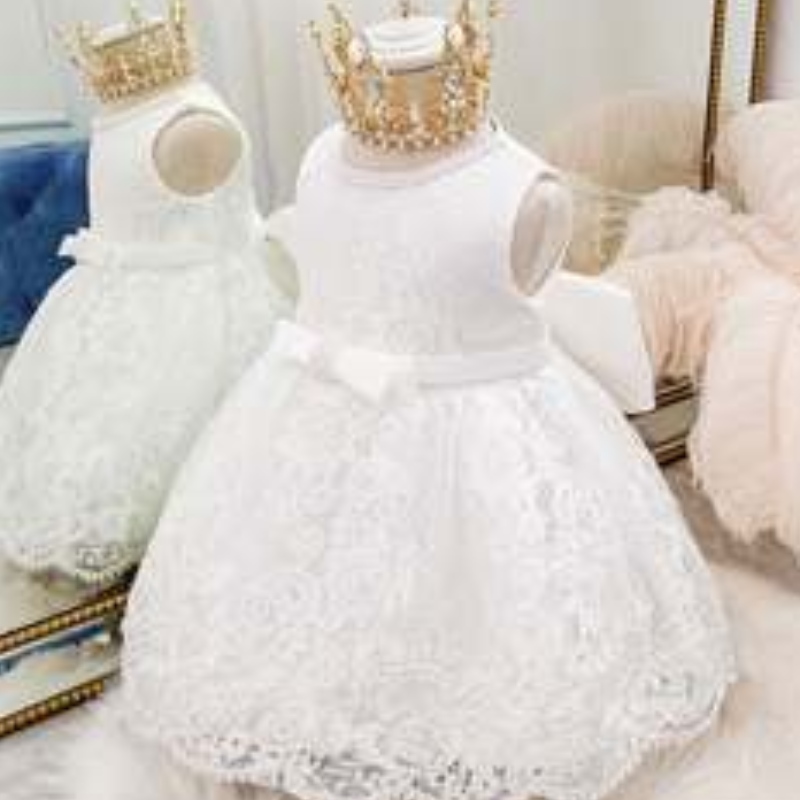 Weiße Taufe Prinzessin Kleid Spitze Kinder Kleidung Feier Kostüm
