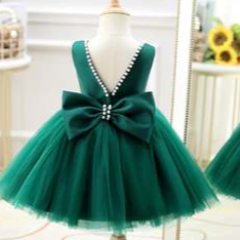 Baige Oem Oem Green Flower Girl Hochzeit Klavier Geburtstag ein Jahr altes Kleid Little Girl Catwalk Show Kinder Prinzessin DZ007