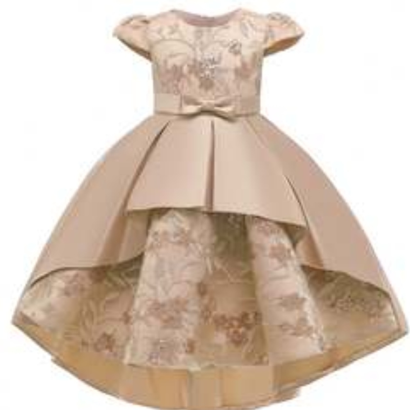 Baige dauerte Design Print Satin Blumenmädchen Party Kleid Sommer Kurzarm Baby Mädchen Geburtstagskleider