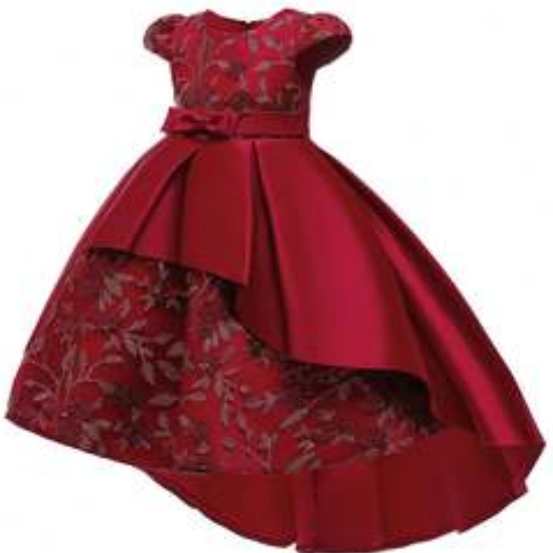 Baige dauerte Design Print Satin Blumenmädchen Party Kleid Sommer Kurzarm Baby Mädchen Geburtstagskleider