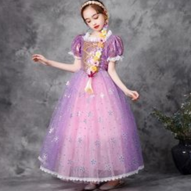 Mädchenkleid Spitzenpettenpailletten Tangled Carnival Prinzessin Kostüm Kinder Halloween Weihnachtsfeier Robe Kinder Cosplay