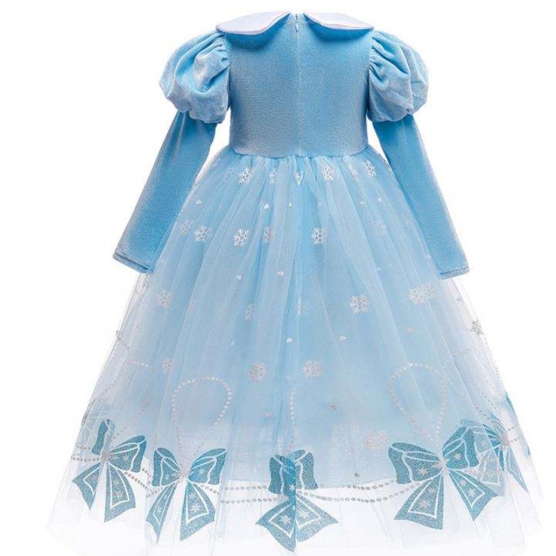 BX1763 Neuer Herbst lange Ärmel Anna Elsa Prinzessin Kleid Halloween Cosplay Kostüm Kinder Blumenmädchen Kleid