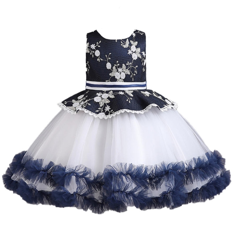 Blumenmädchen Hochzeit Bankett Spitze Langes Kleid für Kinder elegant geschwollener Spitzenbogen Geburtstagsfeier Kleid