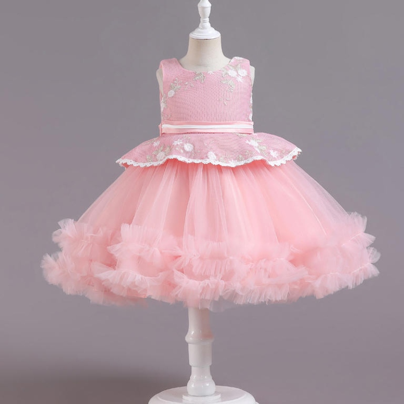 Blumenmädchen Hochzeit Bankett Spitze Langes Kleid für Kinder elegant geschwollener Spitzenbogen Geburtstagsfeier Kleid