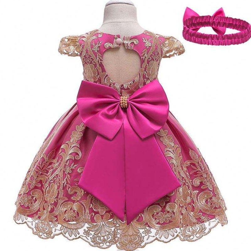 Baige Children 's Flower Dress Kids Kleidung 0-5y Girls Spitzen Hochzeitskleider mit Stirnband L5192XZ