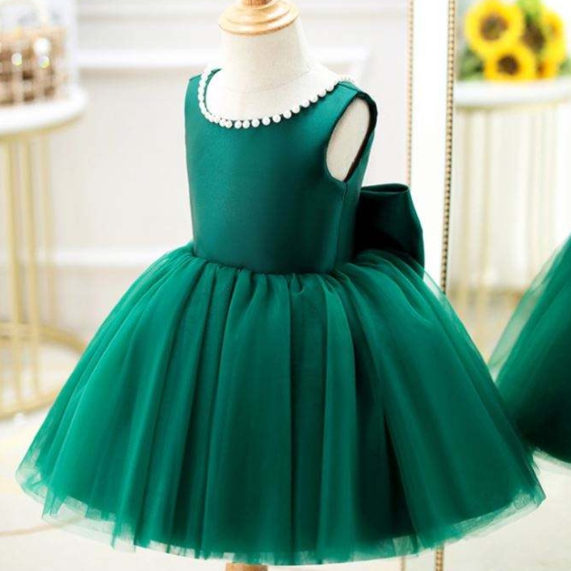 Baige Green Backless Girl Party Kleid Kinder Erst Kommunion Kleiderprinzessin Hochzeitsballkleid DZ007