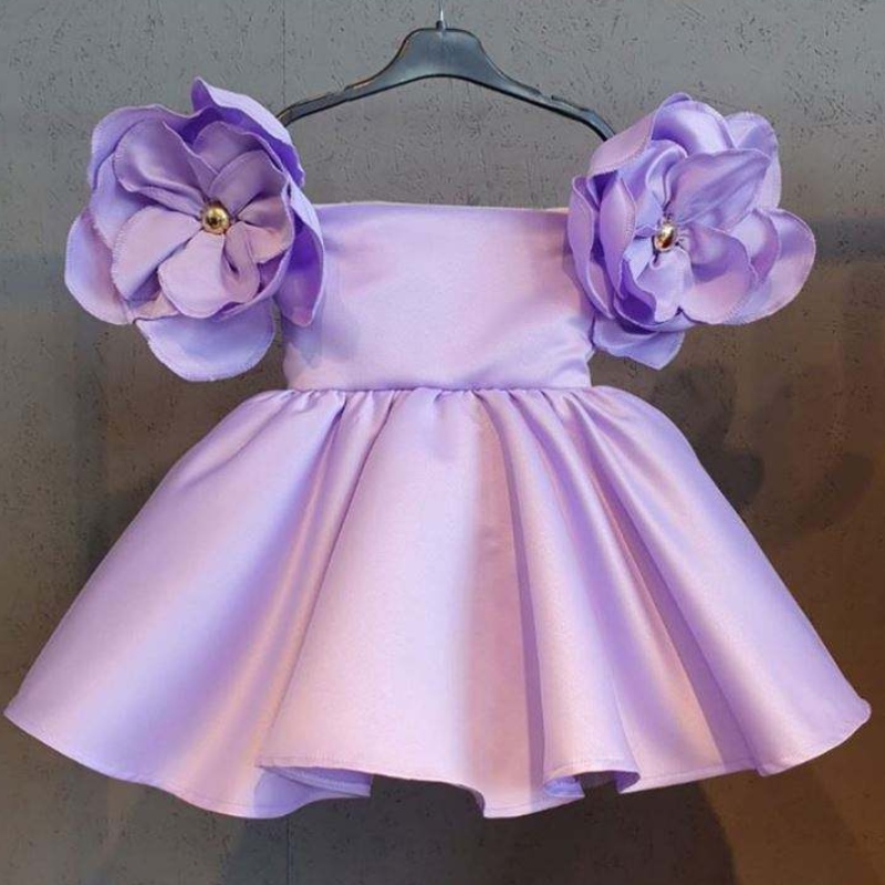 Baige Big Flower Kids Kleid rosa Braut Satin Party Baby Ballkleid Girls \\ 'Geburtstagskleider mit Bug auf Schulter