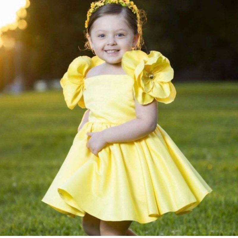 Baige Big Flower Kids Kleid rosa Braut Satin Party Baby Ballkleid Girls \\ 'Geburtstagskleider mit Bug auf Schulter