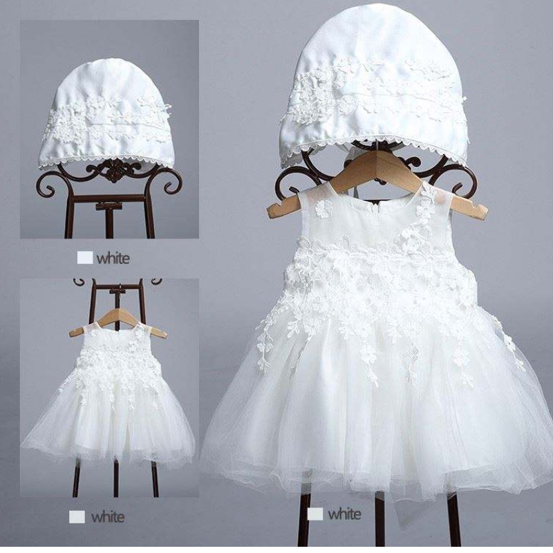 Baige Neues Design Spitze gesticktes Baby -Säuget Taufe Fancy Birthday Party Kleid 24 Monate Kleidung