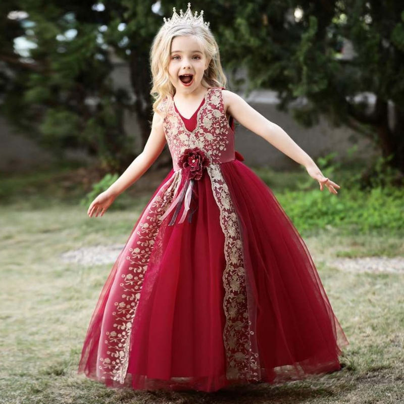 Baige süßes kreuzkreuzendes Spitzenkleid für Mädchen Abendkleid Blume Mädchen Kleider weiße Hochzeit