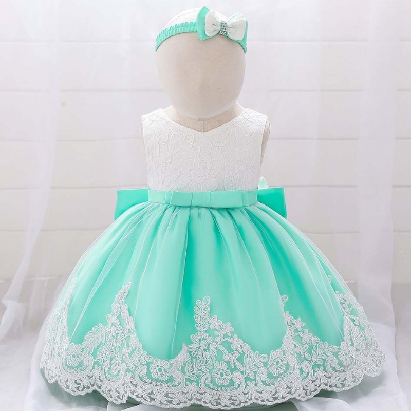 Baige Baby Girls Kleid Designs Spitzen Blumenmädchen kleine Kinder Kleidung Erstes Geburtstagsfeierkleid mit Stirnband