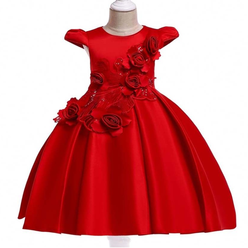 Europäischer Stil Blumenmädchenkleid für Hochzeit schöne Mädchen Kleid Designs für Geburtstag Kinder flauschiger Partykleid für 3 Jahre L5070