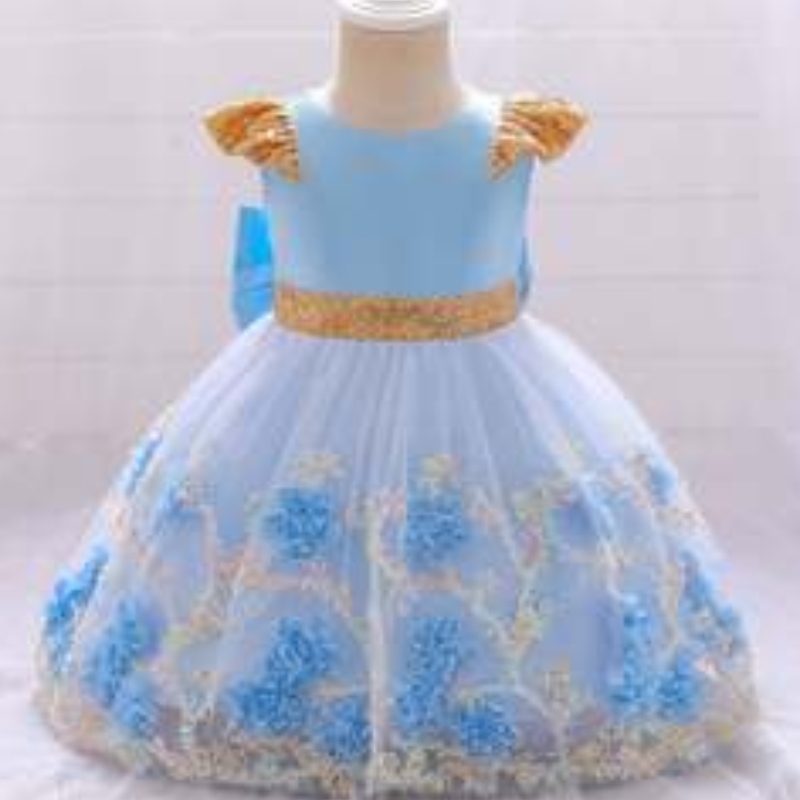 Baige Yellow Flower Girl Kleider KINDER KINDER PARTY BROCKE NEUE INDIA Kollektion Fancy Girl Party Kleid L2021XZ