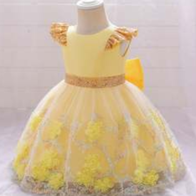 Baige Yellow Flower Girl Kleider KINDER KINDER PARTY BROCKE NEUE INDIA Kollektion Fancy Girl Party Kleid L2021XZ