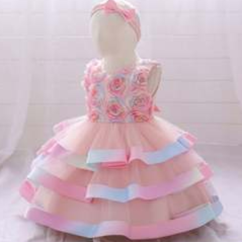 Baige Großhandel Kinder Party tragen Säuglingskleider Tutu Design Baby Girl Blumenkuchen Schichtes Geburtstagskleid