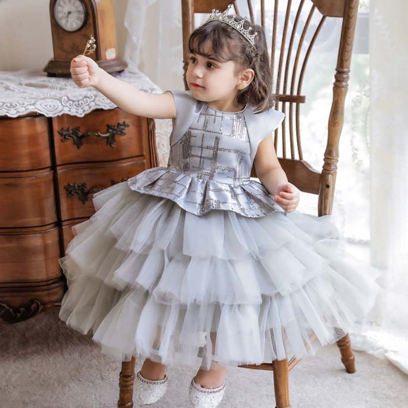 Neue Stil ärmelloses Baby-Mädchen Pailletten Prinzessin Taufkleid Kinder Geburtstagsfeier süße Abendkleider 0-6 Jahre alt