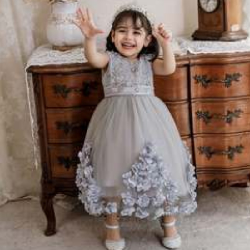Baige 2022neuer Stil formeller Hochzeitsfeier Abend Prinzessin Baby Girl Kleid Blume Blume