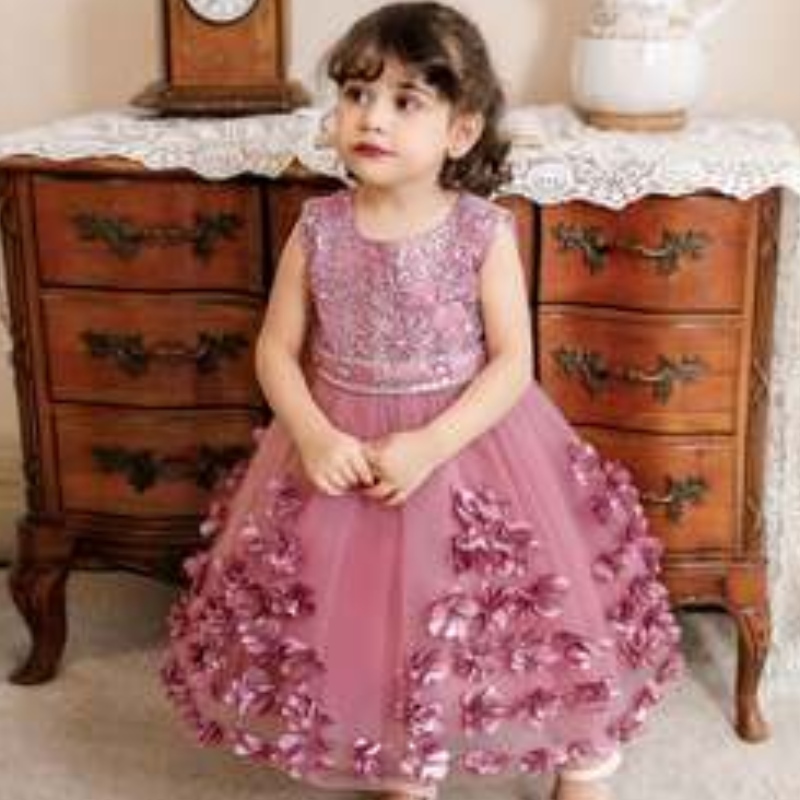 Baige 2022neuer Stil formeller Hochzeitsfeier Abend Prinzessin Baby Girl Kleid Blume Blume