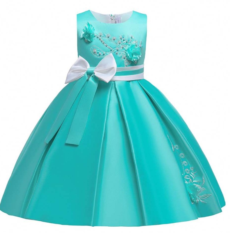 Baigeneue Design Blumenmädchen Stickerei Bow Kleid Kinder Hochzeit Abend Prom Ball Kleid