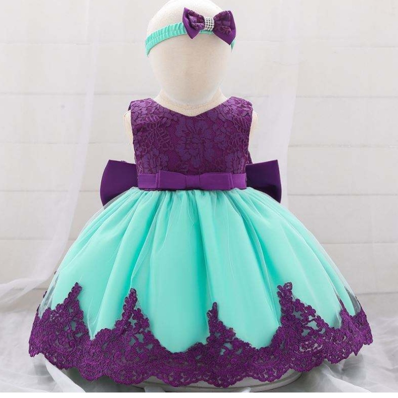 Baige Blumenmädchen Babykleid Prinzessin Kleid mit Stirnband Spitze rote Bow Party tragen Kinder Geburtstagskleider
