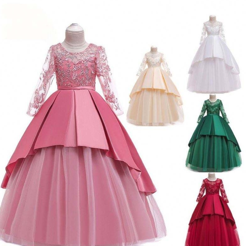 Hochwertige Mädchen-Mädchen-Party-Kinderkinder Abendkleid Kleider Spitze Langarm Maxi Kleid LP-233