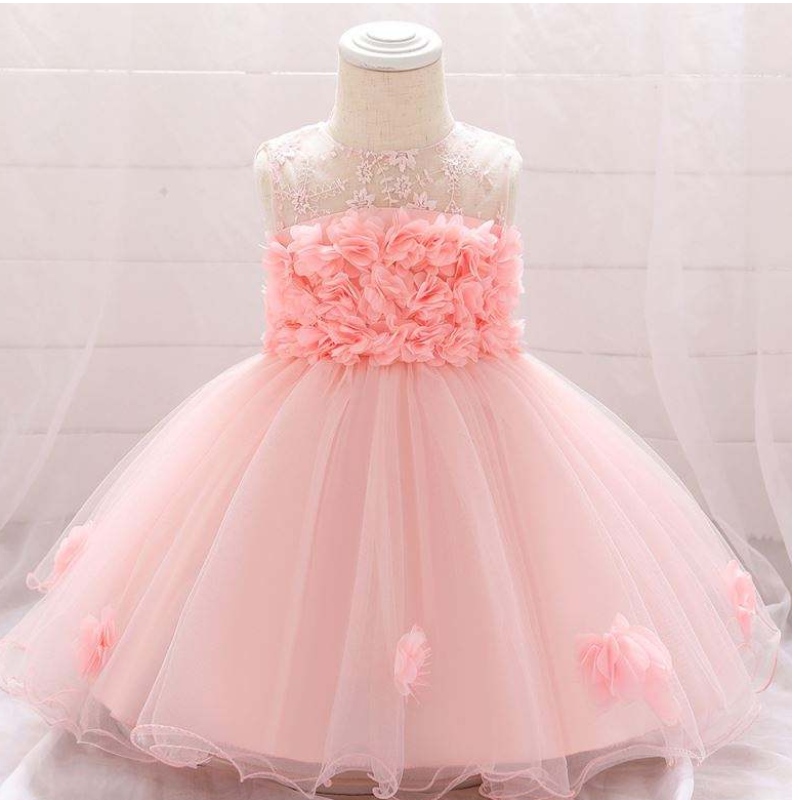 Baige New Frock Designs Mädchen \\ 'Kleidung Neugeborene Blumenkinder Party Tragen Taufkleid L1920XZ