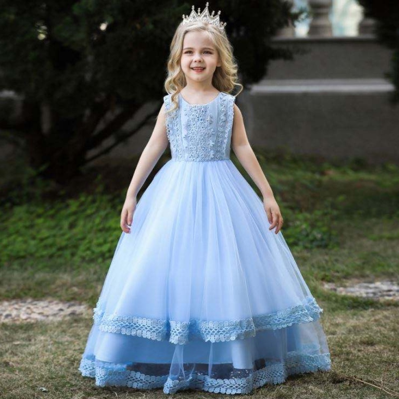 Baige weiße Kind Langkleid Prinzessin Festzug Prom Ballkleider Hochzeitsfeier Blume formelle Mädchen Kleider