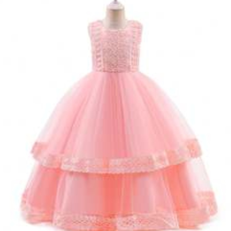 Baige lange elegante Kinder Teenager Hochzeitskleid Kinder Abendkleider Party 3-15 Jahre alt