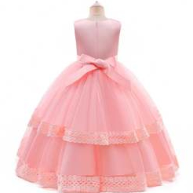 Baige lange elegante Kinder Teenager Hochzeitskleid Kinder Abendkleider Party 3-15 Jahre alt