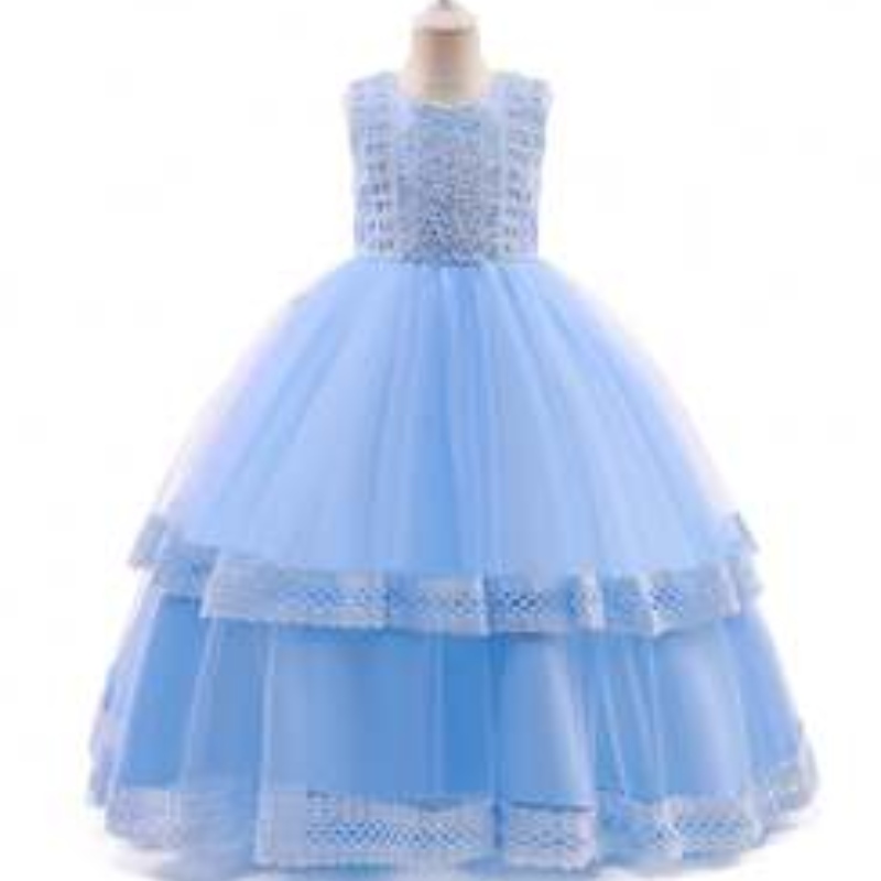Baige lange elegante Kinder Teenager Hochzeitskleid Kinder Abendkleider Party 3-15 Jahre alt