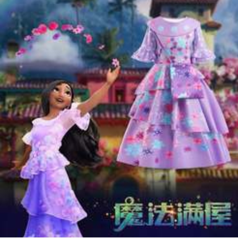 Baige Encanto Mirabel Madrigal Cosplay Kostüm Karneval Halloween Purple Prinzessin Kleid