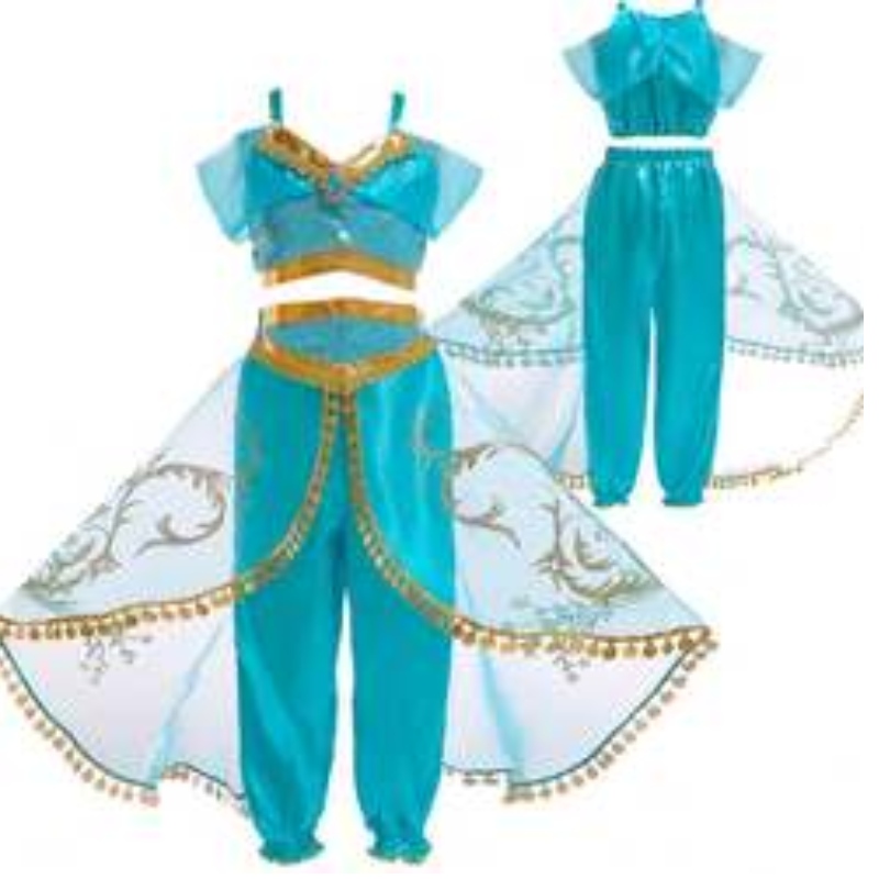 Baige Aladdin Cosplay Prinzessin Jasmine Kostüm Girls Tops und Hosen Kleidungsstück mit Perücken BX1625