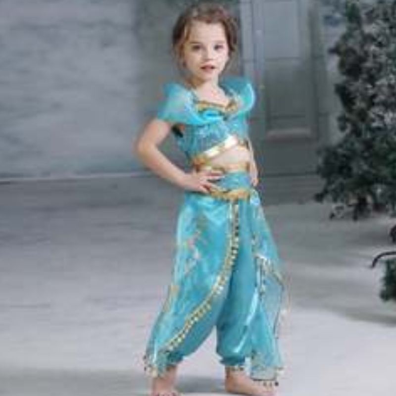 Baige Aladdin Cosplay Prinzessin Jasmine Kostüm Girls Tops und Hosen Kleidungsstück mit Perücken BX1625