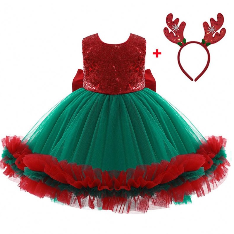 Baige Red Pailletten Kinder Weihnachten Geburtstag Abend Party Kleid Big Bow Carnival Bow Vestidos D0683