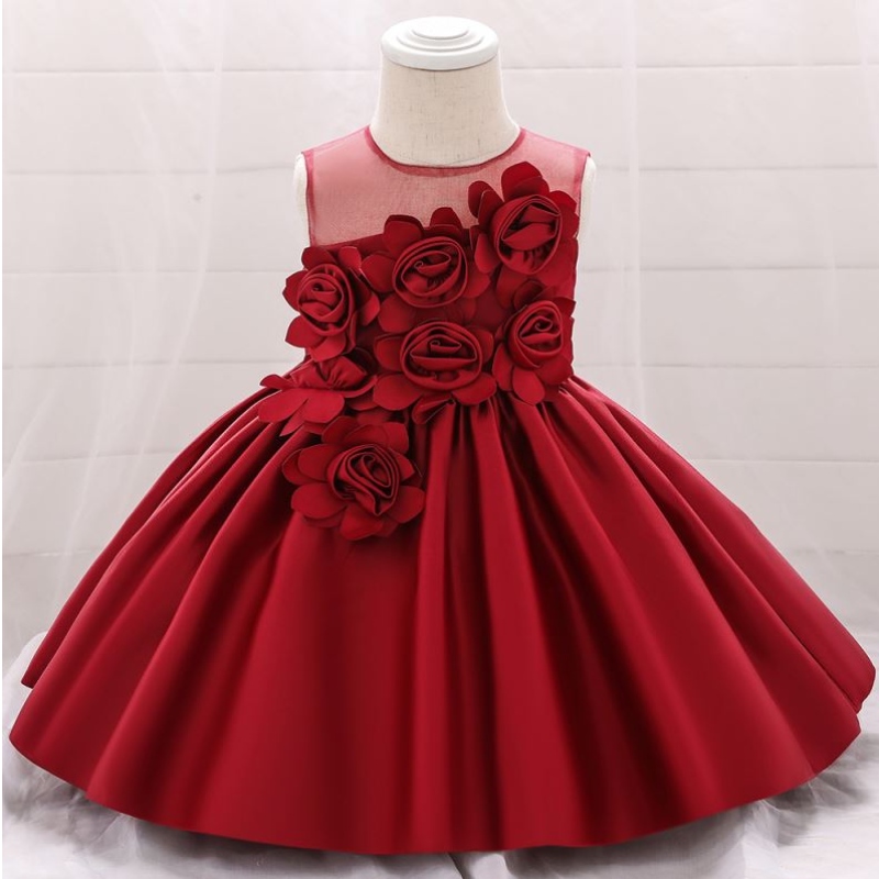 Baige Hot Sale ärmellose O-Neck 0-12y Kinder Kleidung Blumenmädchen Party Kleid L5068XZ