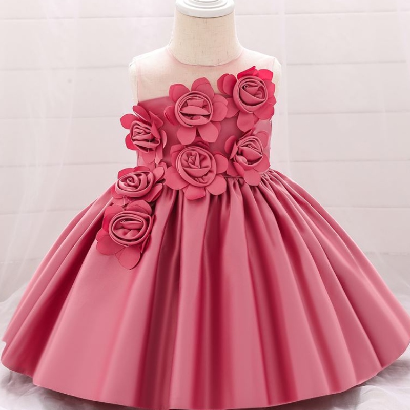 Baige Hot Sale ärmellose O-Neck 0-12y Kinder Kleidung Blumenmädchen Party Kleid L5068XZ