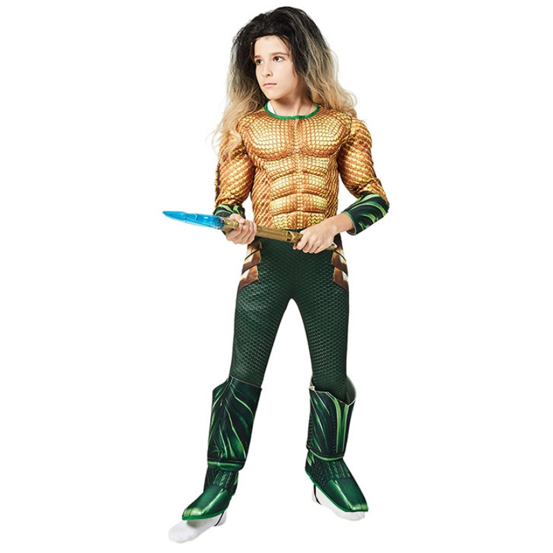 Kids Comic Superhelden Aquaman Muskelverkleidungen Halloween Kostusplastum für Kind