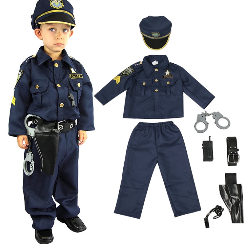 Deluxe Polizist Kostüm und Rollenspiele Kit Jungen Halloween Carnival Party Performance Performance Kostüm Uniform Outfit